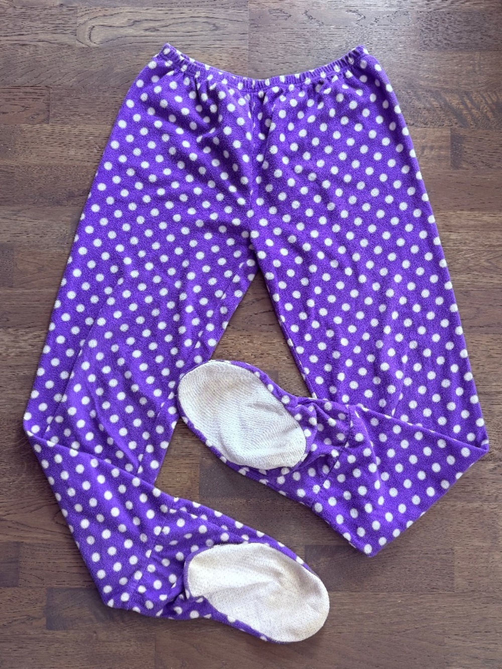 Purple Polka Dot Footed Pajama Pants with Non-Slip Grips Size S